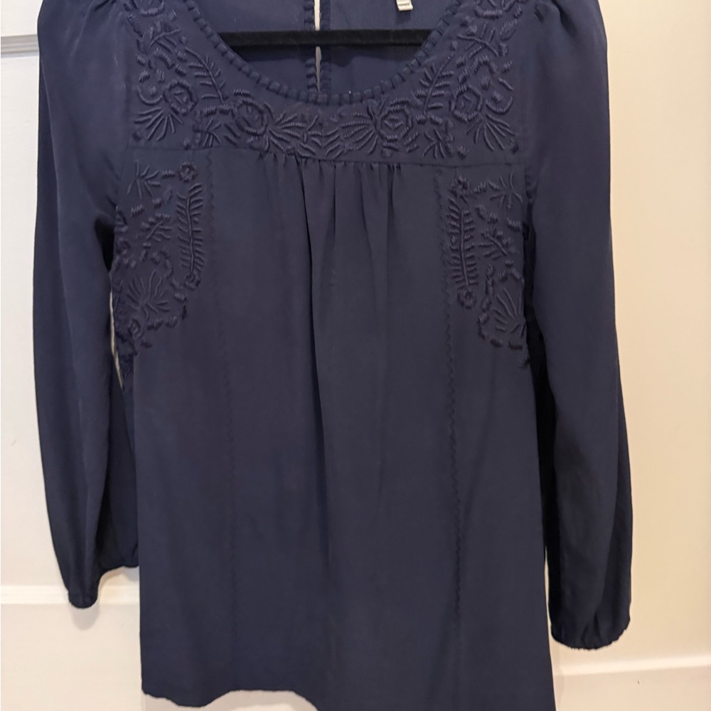 Joie Navy Embroidered Long-Sleeve Blouse